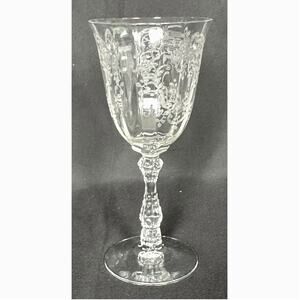 Fostoria Antique Meadow Rose Clear Etch # 328 Water Goblet-7 5/8" Vintage 1930s